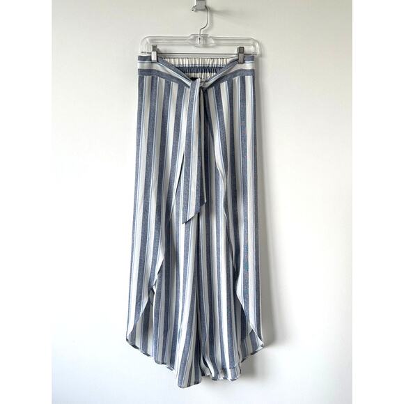 Aqua Blue Striped Flowy Crepe Pants Size S - Picture 5 of 12